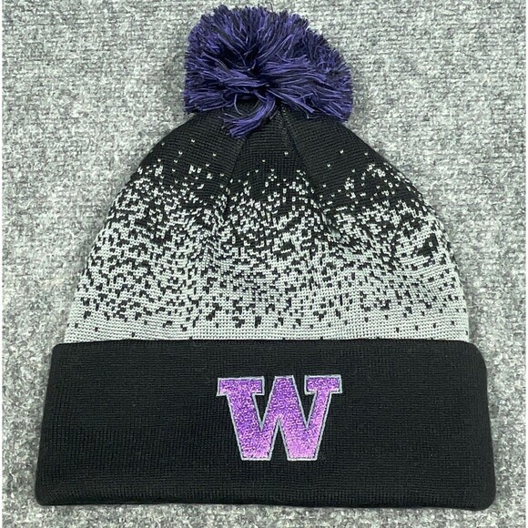University Of Washington Huskies Black Gray Winter Pom Knit Beanie OSFM New - Picture 1 of 2